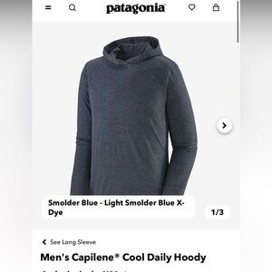 Patagonia Men's Capilene Cool Daily Hoody. Smolder Blue. Size small.